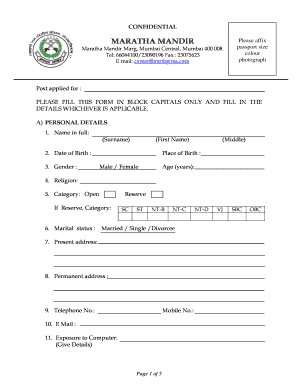 Maratha Mandir Employment Application Form