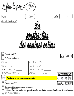 Fiche d'exercices de soustraction