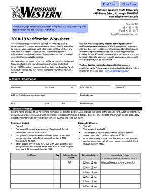 2018-19 Verification Worksheet