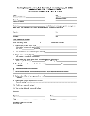 Landlord Reference Check Form