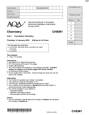 Advanced Subsidiary Chemistry Exam Paper