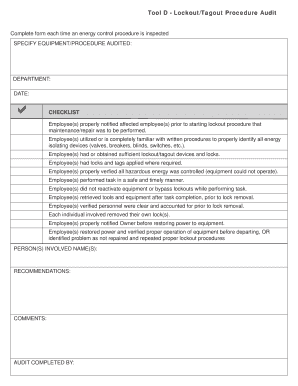 Fillable Online Tool D - Lockout/Tagout Procedure Audit Fax Email Print ...