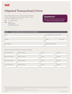 Westpac Disputed Transaction Form