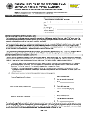 Student Loan Rehabilitation Financial Disclosure Form