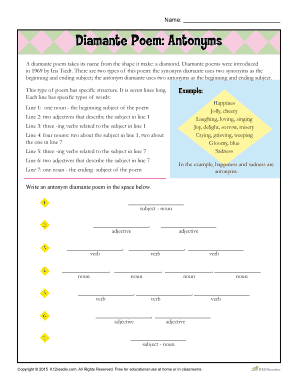 Diamante Poem Template