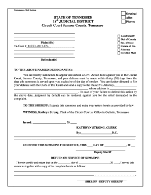 Tennessee Civil Action Summons