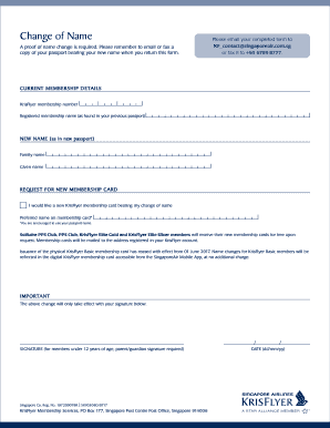 KrisFlyer Name Change Request Form