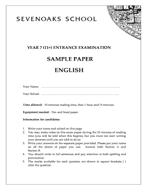 Year 7 11+ Entrance Examination Sample Paper