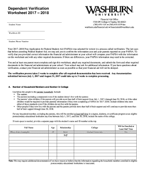 2017-2018 Dependent Verification Worksheet