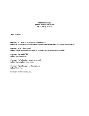 Fillable Online 911 Call Transcript Fax Email Print - pdfFiller