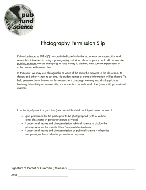 Photography Permission Slip