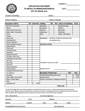 City of Dover Plumbing Mechanical Permit Application