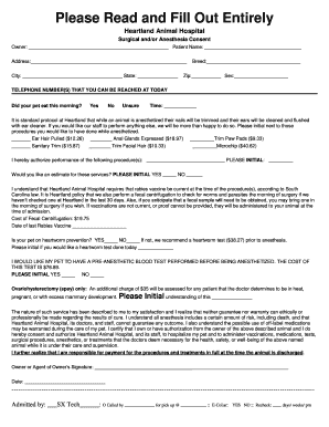 Heartland Animal Hospital Surgical and Anesthesia Consent