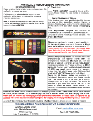 AAU Medal and Ribbon Order Form