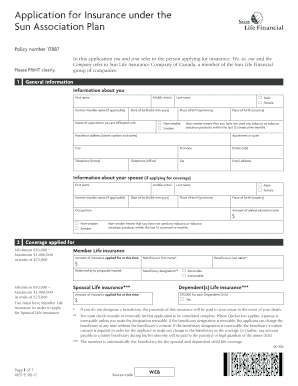 Sun Association Plan Insurance Application
