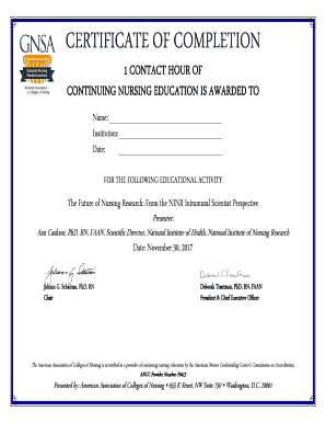 Certificate of Completion for Nursing Education