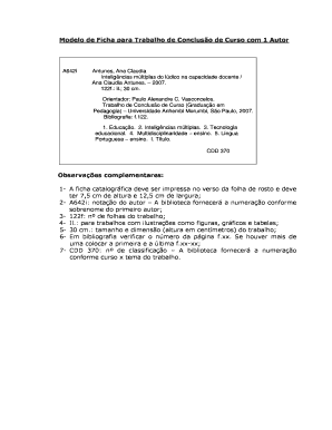 Modelo de Ficha para Trabalho de Conclusão de Curso