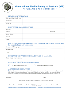 Occupational Health Society Membership Form