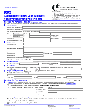New Zealand Teacher Registration Renewal Form EC90
