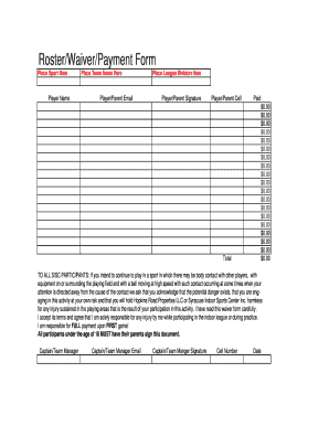 Sports Waiver and Payment Form
