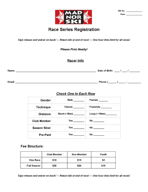 Race Series Registration and Waiver Form