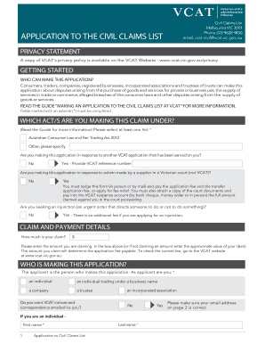 Application to Civil Claims List