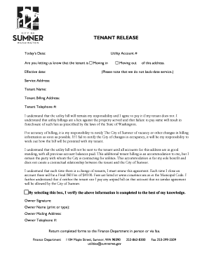 Tenant Utility Bill Release Form