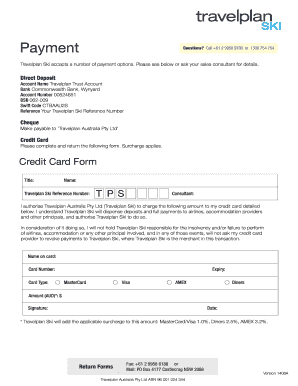 Travelplan Ski Credit Card Payment Form