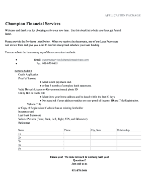 Champion Financial Services Loan Application