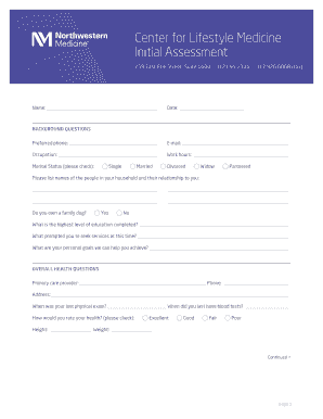 Center for Lifestyle Medicine Initial Assessment