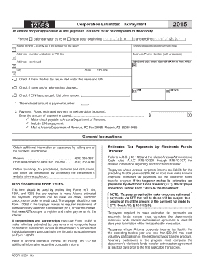 Arizona Form 120ES Corporation Estimated Tax Payment