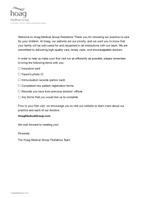 Patient Registration Form for Pediatrics