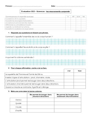 Évaluation CE2 – Sciences