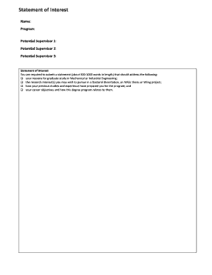Statement of Interest for Engineering Graduate Program
