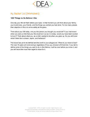 My Bucket List Worksheet