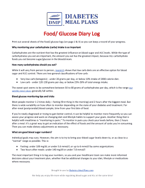 Diabetes Food and Glucose Diary Log