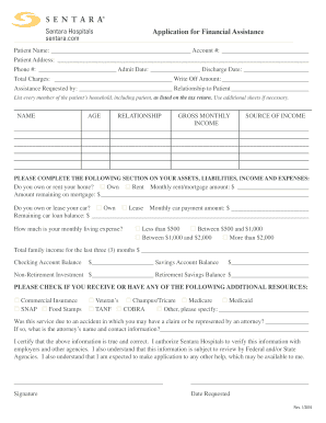 Sentara Hospitals Application for Financial Assistance