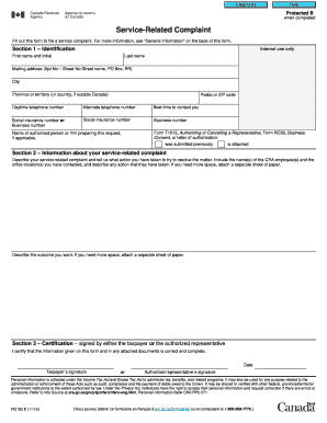 Canada Revenue Agency Service-Related Complaint Form