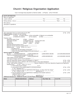 Church Insurance Application Form