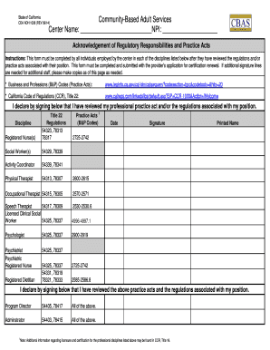 California Community-Based Adult Services Acknowledgement Form