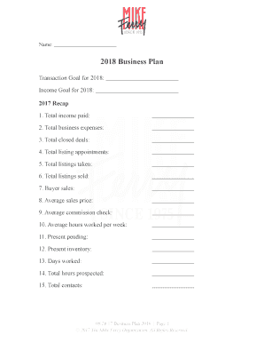 2018 Business Plan Template