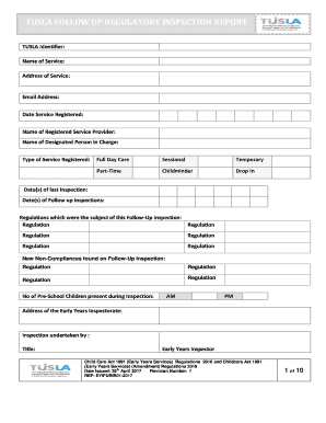 Tusla Follow Up Regulatory Inspection Report