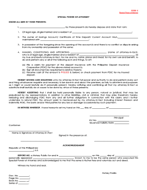 Special Power of Attorney for Bank Deposit Claims