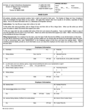 New Jersey Wage Claim Form