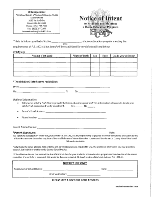 Florida Home Education Notification Form