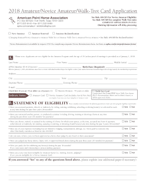 Amateur/Novice Amateur/Walk-Trot Card Application