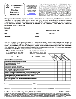 USCG English Instructor Evaluation Form