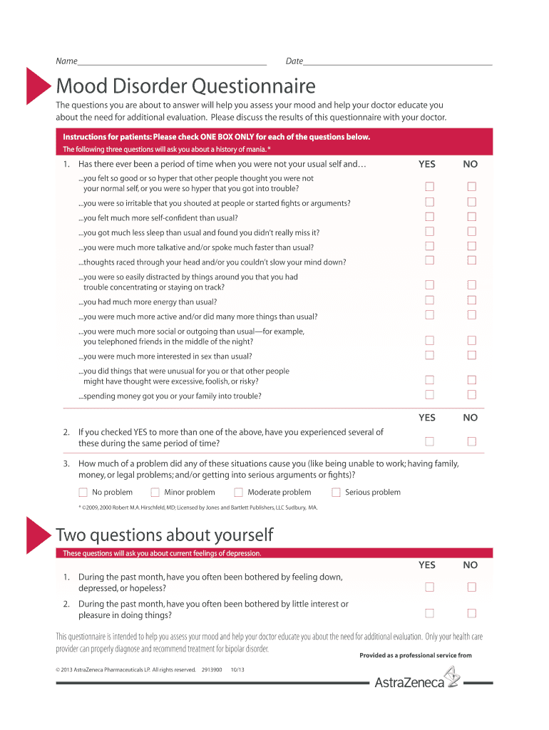Fillable Online Mood Disorder Questionnaire Fax Email Print pdfFiller