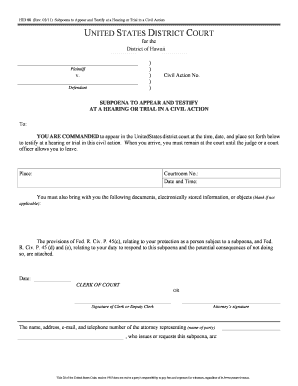 Subpoena to Appear and Testify in Civil Action