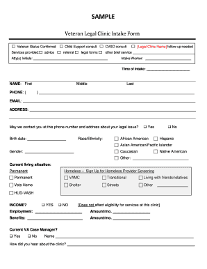 Veteran Legal Clinic Intake Form